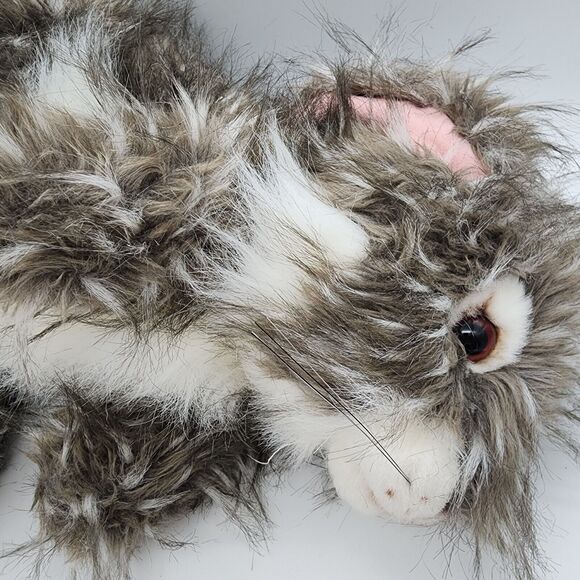 Walmart Realistic Bunny Rabbit Plush 18" Long Gray White Fur Sits Stuffed Animal - Picture 12 of 14